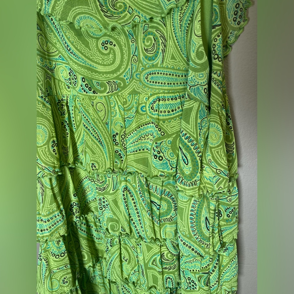 Apt. 9 Green Paisley Ruffle Tiered Babydoll Blouse Top Size Large - Picture 6 of 14